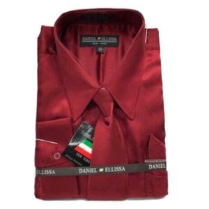 Daniel Ellissa Boys Burgundy Dress Shirt Tie Hanky Set Stain Look Size 20